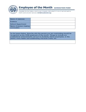 Fillable Online houstonisd Employee of the Month NOMINATION FORM ...