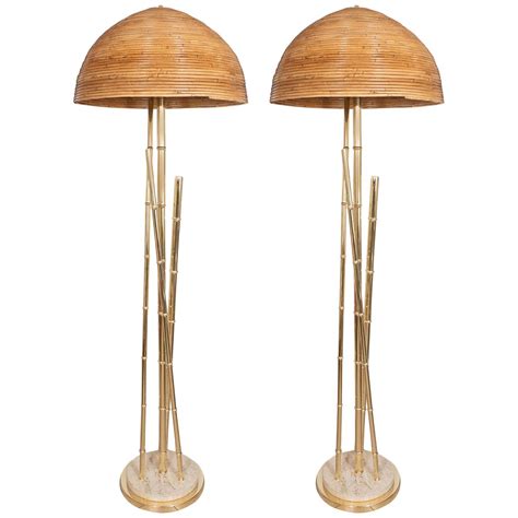 Pair of Vintage Bamboo Rattan and Brass Table Floor Lamps at 1stDibs ...