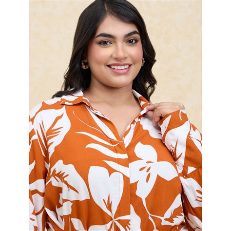 Buy Twenty Dresses by Nykaa Fashion Curve Rust and White Printed Belted ...