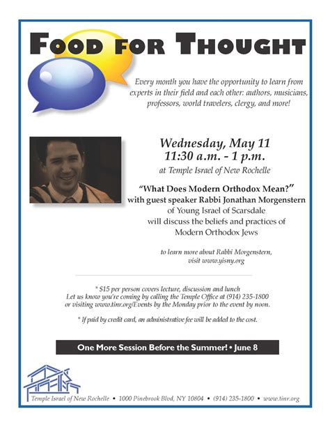 Temple Israel of New Rochelle Food for Thought Welcomes Back Rabbi ...