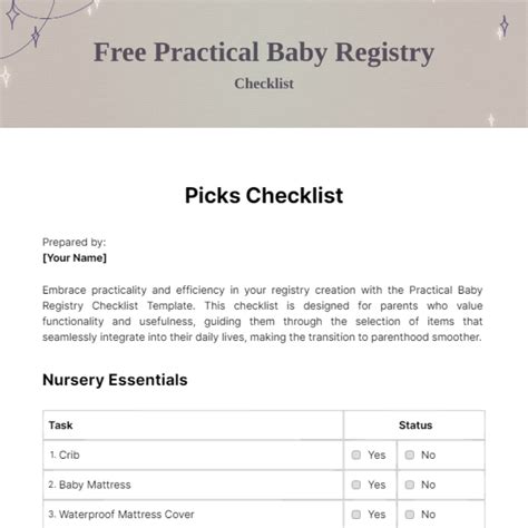 Free Practical Baby Registry Checklist Template to Edit Online
