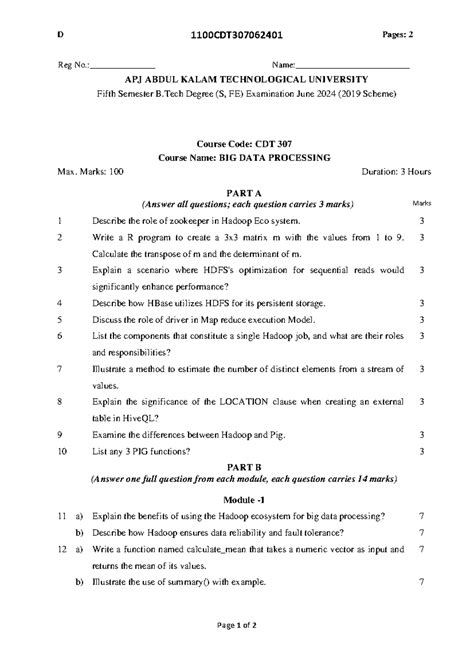 CDT 307 - Big Data Processing Exam Questions & Answers (June 2024 ...