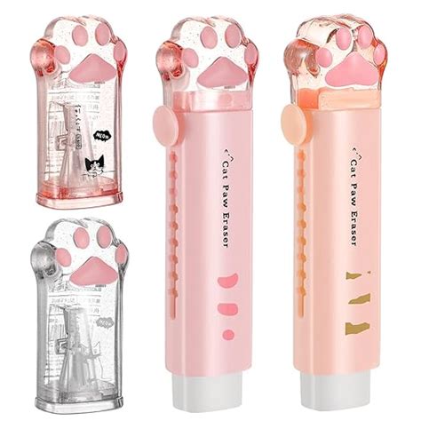 Sabary 4 Pcs Cute Cat Paw Stationery 2 Kawaii Pencil Sharpener 2 ...