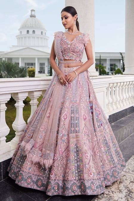 Buy Pink Organza Embroidery Resham V Neck Bridal Lehenga Set For Women ...