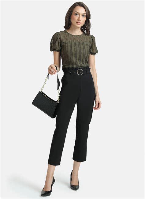 Buy Paper Bag Trouser With Metal Chain Detail. 124110BLACKXS – KAZO