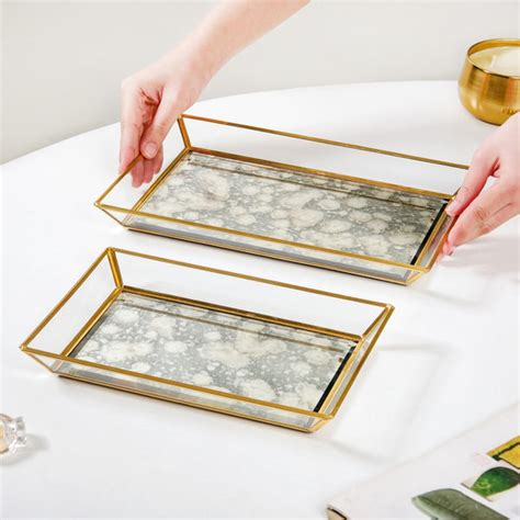 Set Of 2 Abstract Design Mirrored Vanity Tray Online - Premium ...