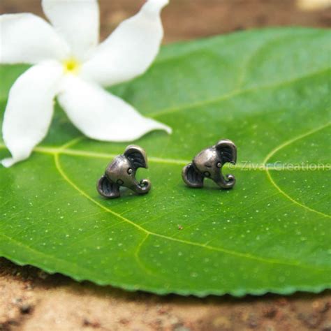 Pure Silver Handcrafted Elephant Stud – Zivar Creations