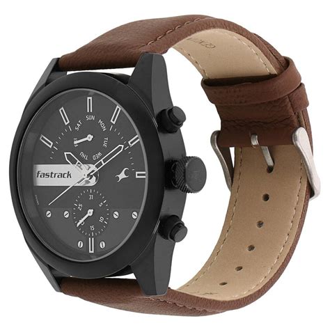 Fastrack All Nighters Quartz Multifunction Black Dial Leather Strap ...