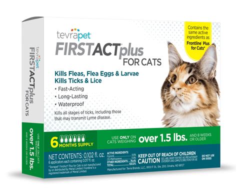 TevraPet FirstAct Plus Flea and Tick Prevention for Cats 1.5 lbs and ...