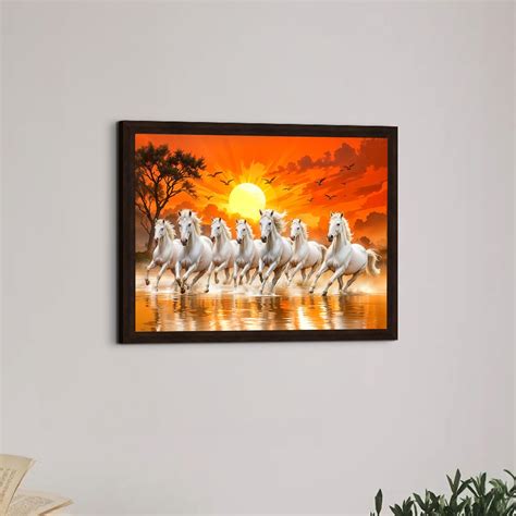 ArtX Paper 7 Horses Vastu Frame Wall Art Painting, White Running Horses ...