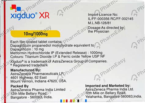 Xigduo Xr 10mg/1000mg Tablets 7'S: Uses, Side Effects, Price & Dosage ...