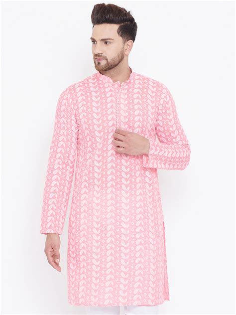 Men's Pink Pure Cotton Chikankari Kurta – vastramay