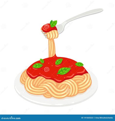 Spaghetti with Tomato Sauce Stock Vector - Illustration of italian ...