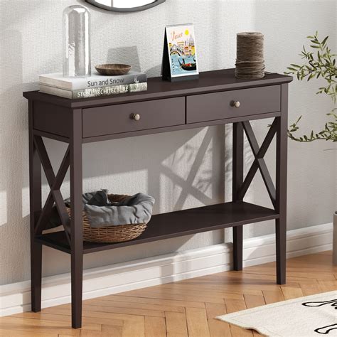 Buy ChooChoo Console Table with Drawers, Narrow Wood Accent Sofa Table ...