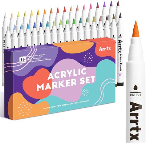 Arrtx 36 Colors Acrylic Marker for Rock Painting, Extra Brush Tip Paint ...