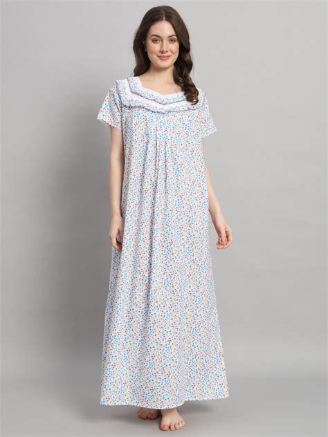 Buy Cotton Printed Maxi Nightgown Long Half Sleeves Nighty Sleepwear ...