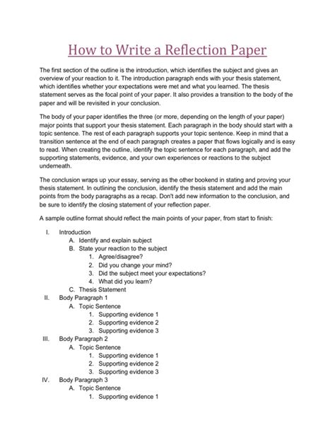 Image result for Reflection Paper Outline