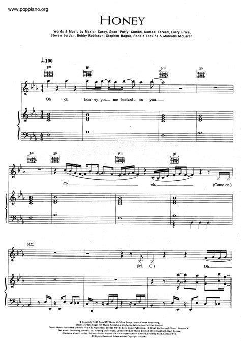Mariah Carey-Honey Sheet Music pdf, -はちみつ 楽譜 - Free Score Download ★