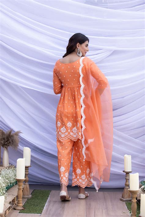 Tangerine Scallop Embroidered Suit Set – Sewandyou