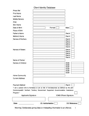 Fillable Online tangentyere org Client Identity Database Form ...