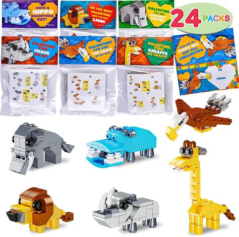 Buy JOYIN 24 Packs Valentines Day Cards with Safari Animal Building ...