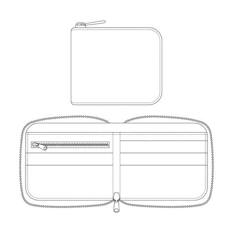 Template pouch wallet zip vector illustration flat design outline ...