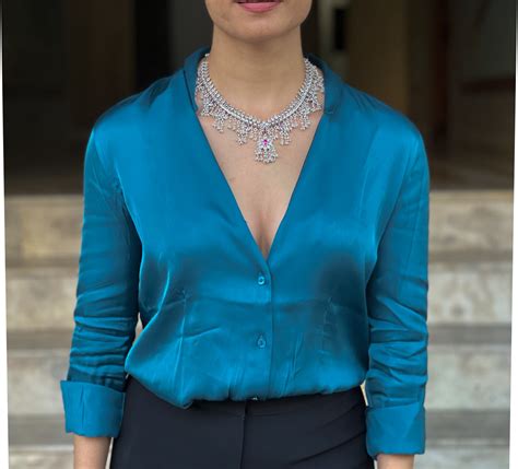 Silver neckpiece with magenta stones and pearls. – Chakori Ethnic