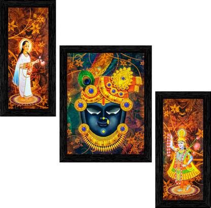Indianara Set of 3 Lord Shrinathji,Yamunaji and Mahaprabhuji Framed Art ...