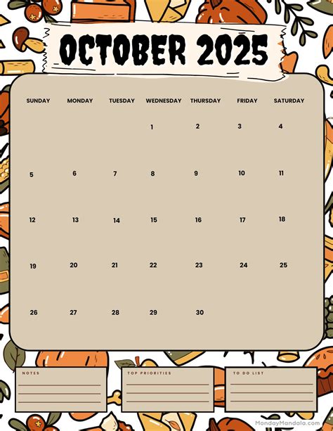 October 2025 Calendar Month