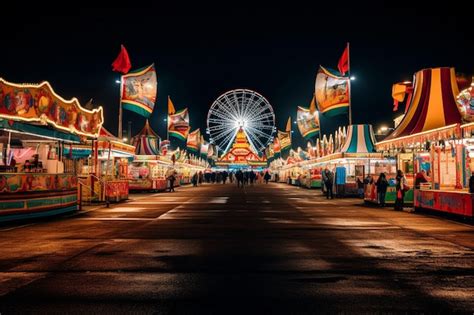 Nighttime carnival with spinning rides and festive atmosphere | Premium ...