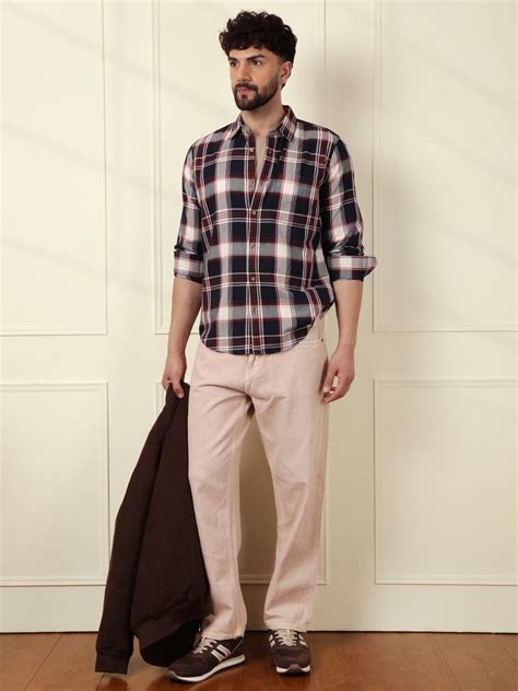 Large Scale Checks Cotton Shirt | Navy Blue – Wrogn