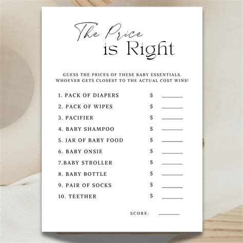 Minimalist the Price is Right Baby Shower Game | Template & Printable ...