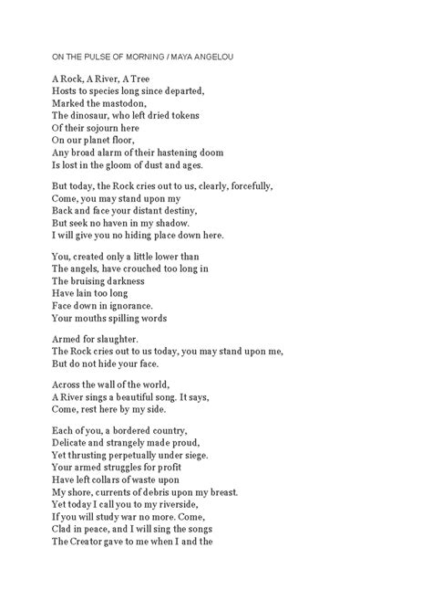 ON THE Pulse OF Morning MAYA Angelou - ON THE PULSE OF MORNING / MAYA ...