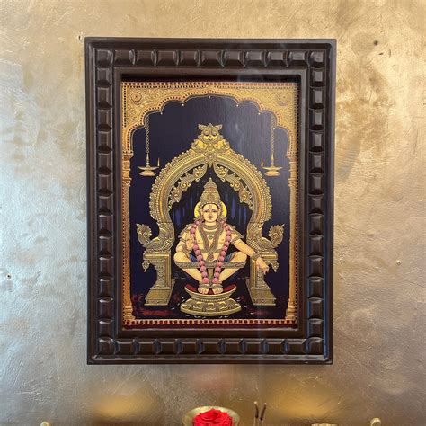 Ayyappa Swamy Gold Leafed Artwork with Wooden Frame – E-Studio