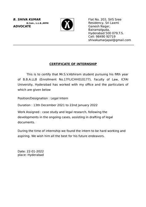 Abhiram letter head - B. SHIVA KUMAR Flat No. 203, SVS Sree B., L.L ...