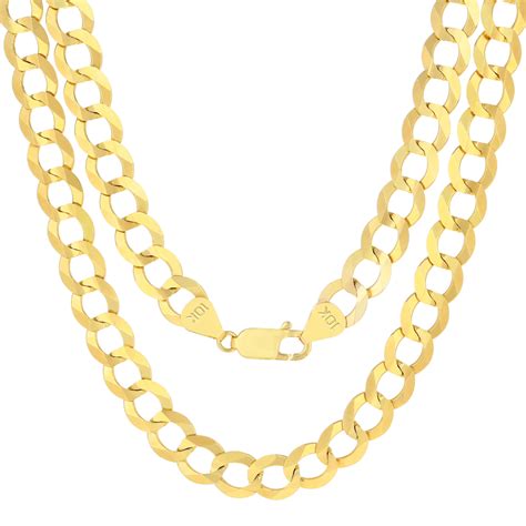Nuragold 10k Real Yellow Gold Solid Cuban Curb Link 10mm Chain Necklace ...