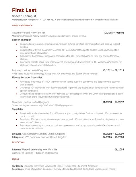 Speech Therapist Resume Examples for 2025 | Resume Worded