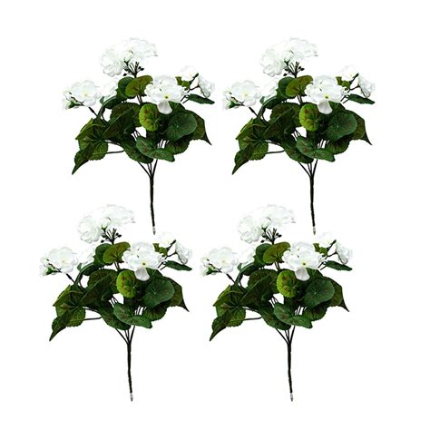 Artificial Red Geranium Flowers Bundle, 4 Pack, Lifelike Faux Floral ...