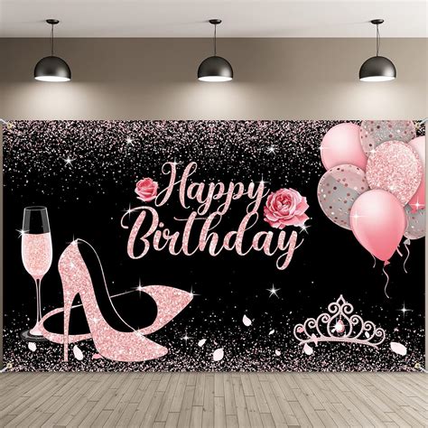 Happy Birthday Backdrop Fabric Glitter Rose Pink Birthday Background ...