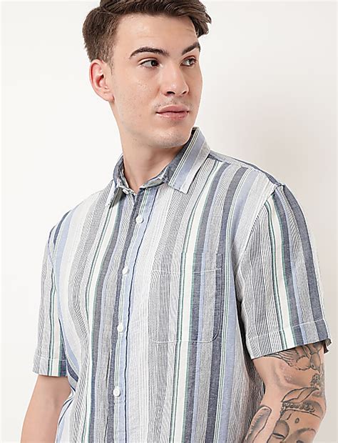 Buy Linen Mix Striped Spread Collar Shirt at Marks & Spencer
