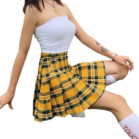 Buy COUTEXYI Women's Pleated Mini Skirt, Fashion High Waist Plaid Print ...