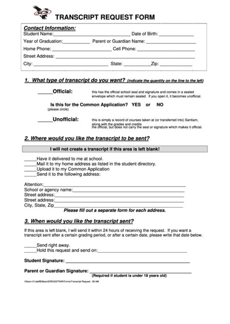 Image result for Blank Transcript Request Form