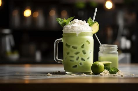 Iced matcha latte refreshment | Premium AI-generated image