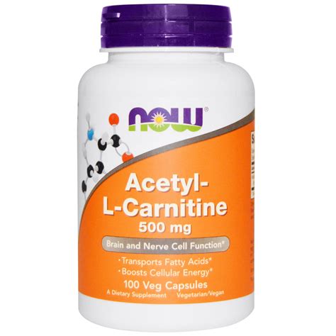 Now Foods, Acetyl-L-Carnitine, 500 mg, 100 Veg Capsules - iHerb