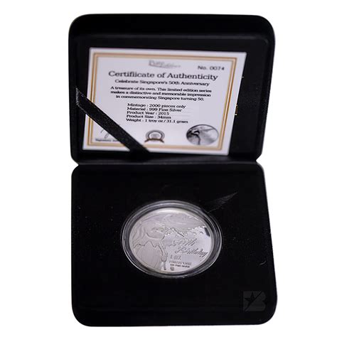 Singapore 50th Anniversary Silver Medallion - Merlion with Singapore ...