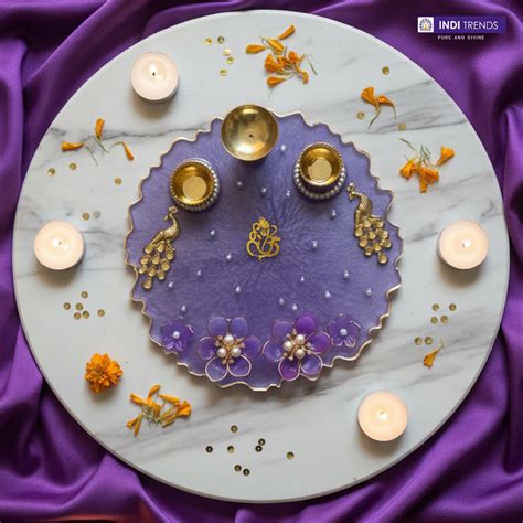 Buy Handmade Resin Pooja Thali: Floral Pearl Design, Indian Home Decor ...