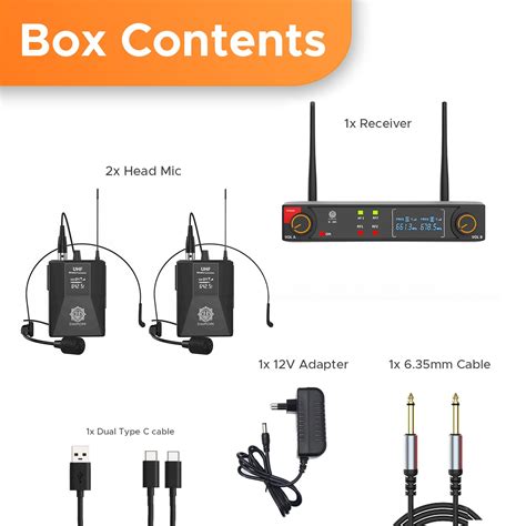 DIGIMORE Dual UHF Wireless Headset Microphones | Cardioid Pickup | 3-P ...