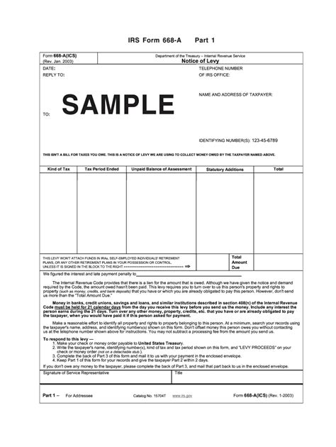 IRS Form 668-A Notice of Levy - Blank Fillable Template | Fill Out ...