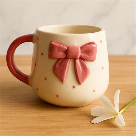 Buy THE INDIAN HOME Cute Pink Bow Ceramic Mug for Coffee Tea Milk | 3D ...