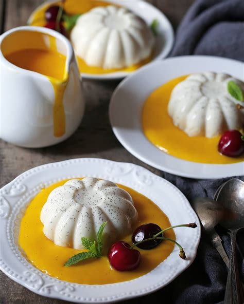 Vanilla bean panna cotta with mango curd... Loved the way the colours ...